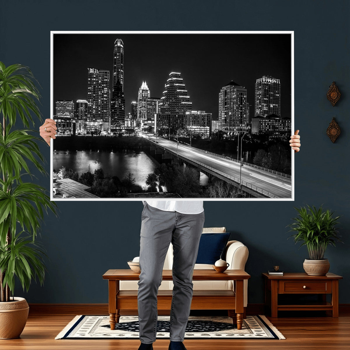 Austin Skyline Wall Art Canvas Print, Austin Downtown Night Cityscape