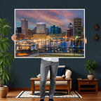 Baltimore Skyline Wall Art Canvas Print, Baltimore Downtown Night Cityscape