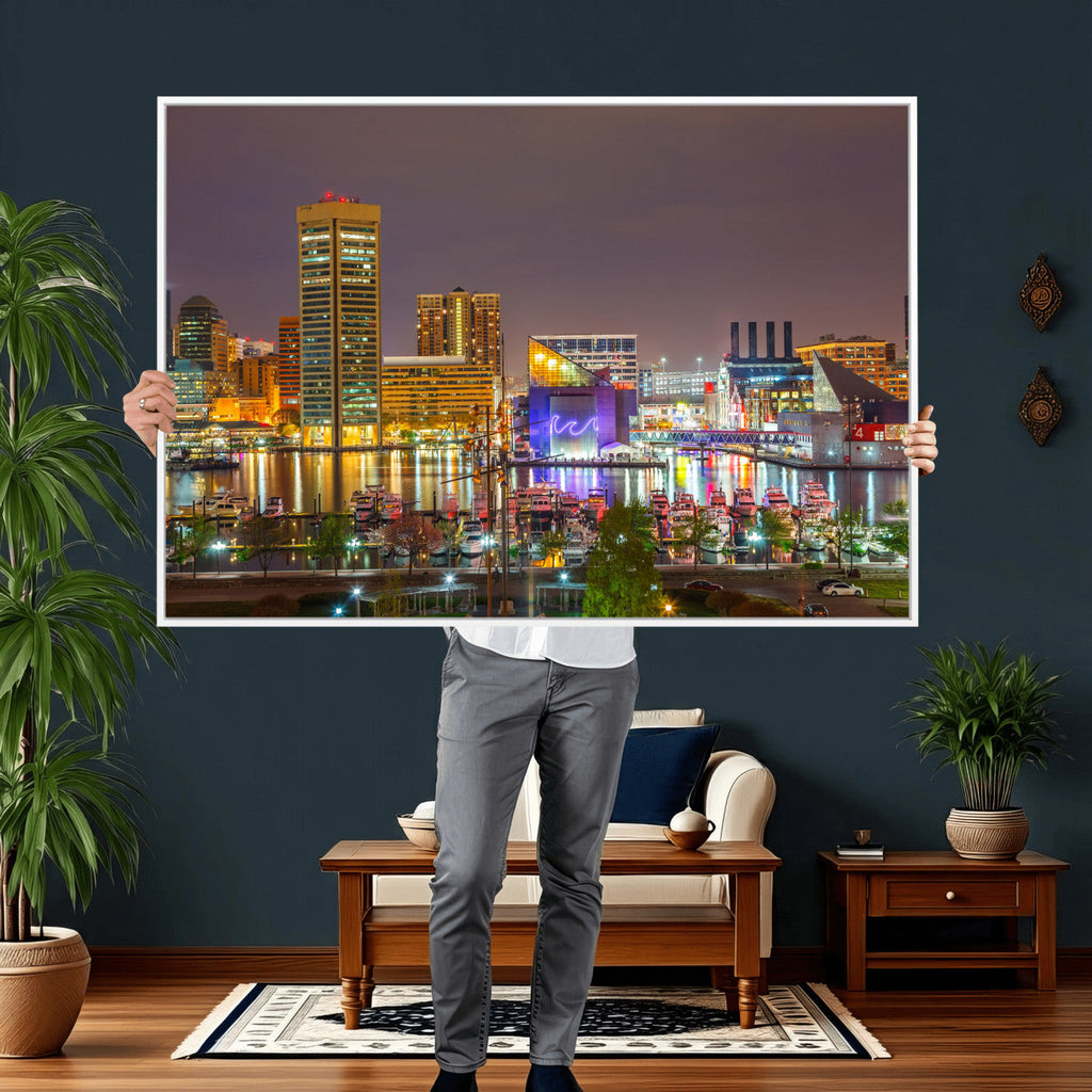 Baltimore Skyline Wall Art Canvas Print, Baltimore Downtown Night Cityscape