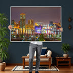 Baltimore Skyline Wall Art Canvas Print, Baltimore Downtown Night Cityscape