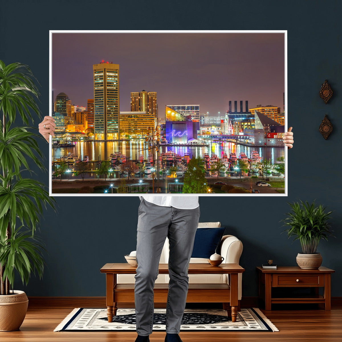 Baltimore Skyline Wall Art Canvas Print, Baltimore Downtown Night Cityscape