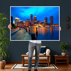 Boston Wall Art Canvas Print, Boston City Downtown Night Cityscape