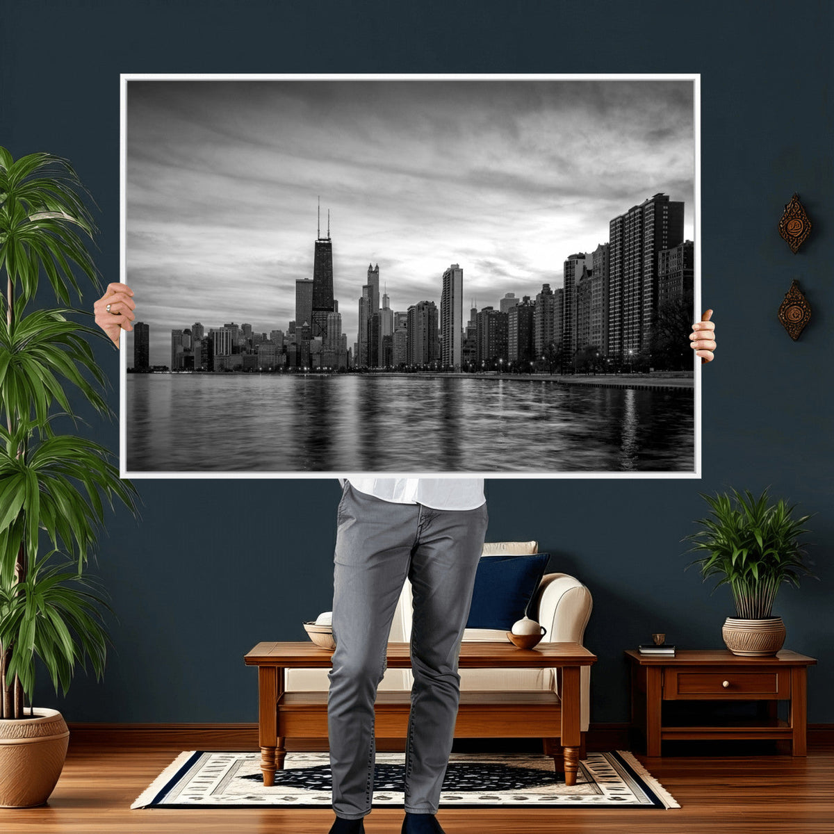 Chicago Wall Art Canvas Print, Chicago City Downtown Night Cityscape
