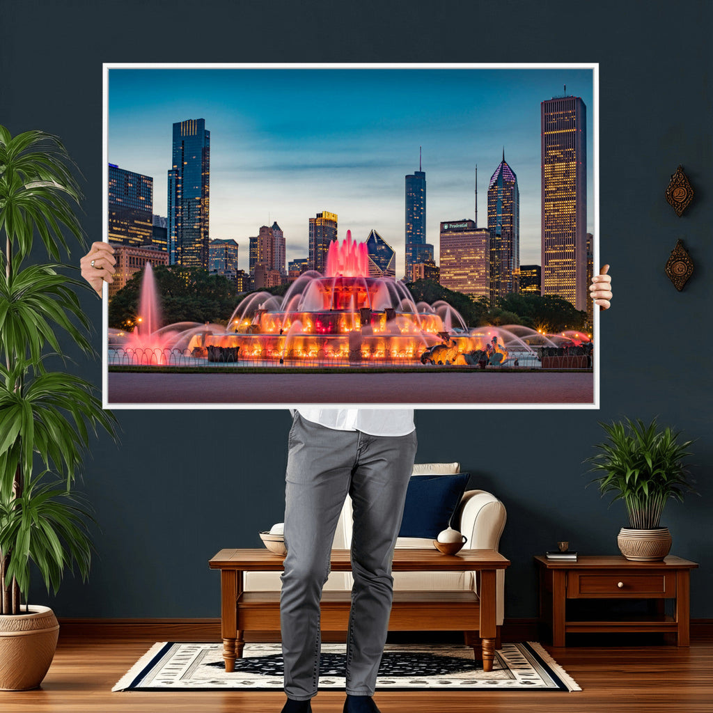 Chicago Wall Art Canvas Print - Chicago City Downtown Night Cityscape
