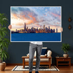 Chicago Wall Art Canvas Print - Chicago City Downtown Night Cityscape