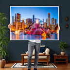 Chicago Wall Art Canvas Print, Chicago City Downtown Night Cityscape