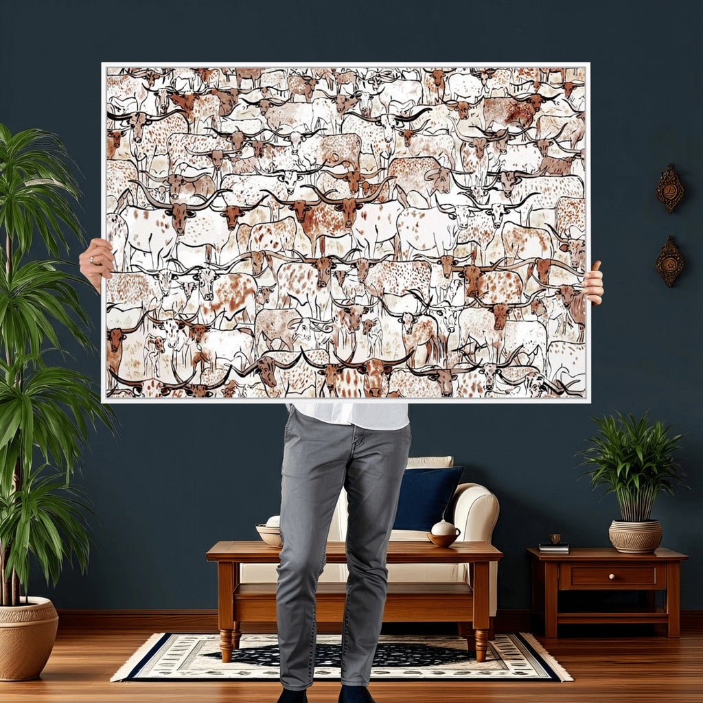 Abstract Longhorn Herd Wall Art Canvas Print