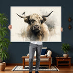 Abstract Highland Cow Wall Art Canvas Print, Rustic Farm Cattle Portrait