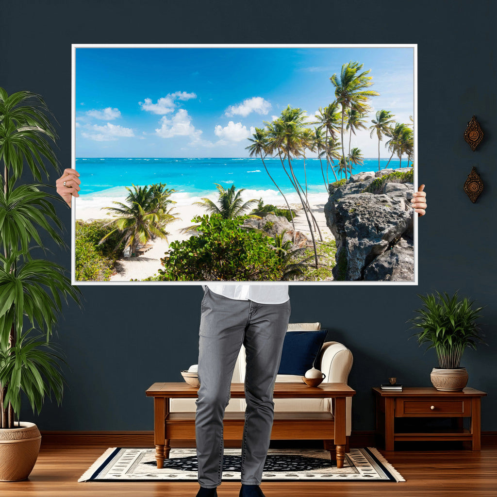 Tropical Beach Wall Art Canvas Print, Palm Tree Ocean Landscape Photography