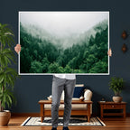 Misty Pine Forest Wall Art Canvas Print, Foggy Evergreen Landscape
