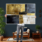 Gold Navy Abstract Wall Art Canvas Print, Modern Luxury Geometric Art for Living Room and Office