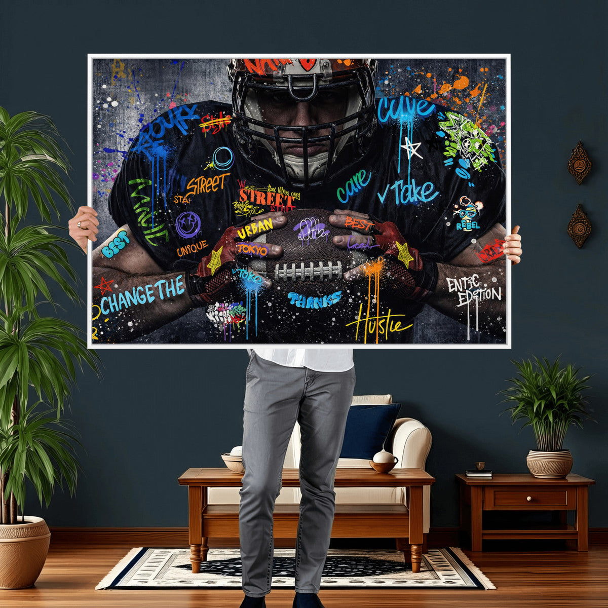 Graffiti American Football Player Street Art Wall Art Canvas Print