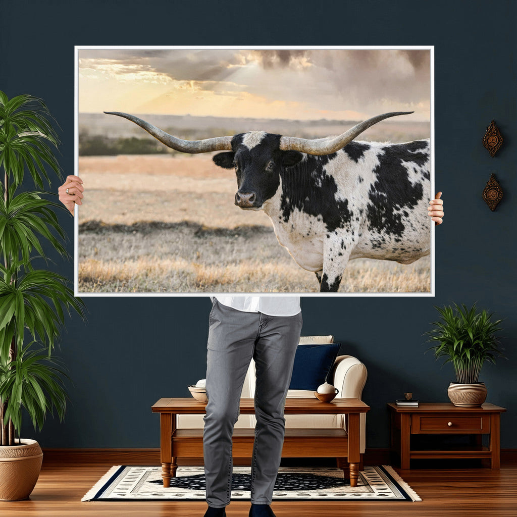 Texas Longhorn Bull Rustic Wall Art Canvas Print