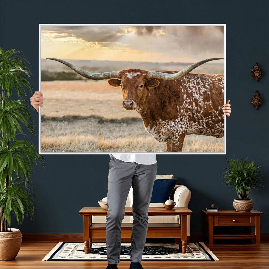 Texas Longhorn Wall Art Canvas Print, Western Ranch Bull Photography