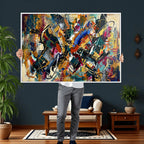 Geometric Abstract Wall Art Canvas Print, Orange Blue