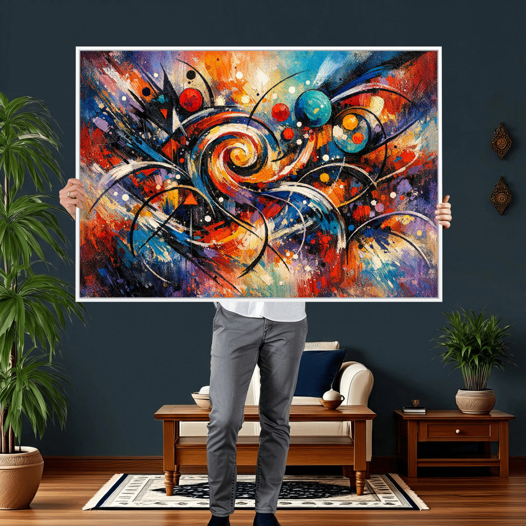 Geometric Abstract Wall Art Canvas Print, Orange Blue
