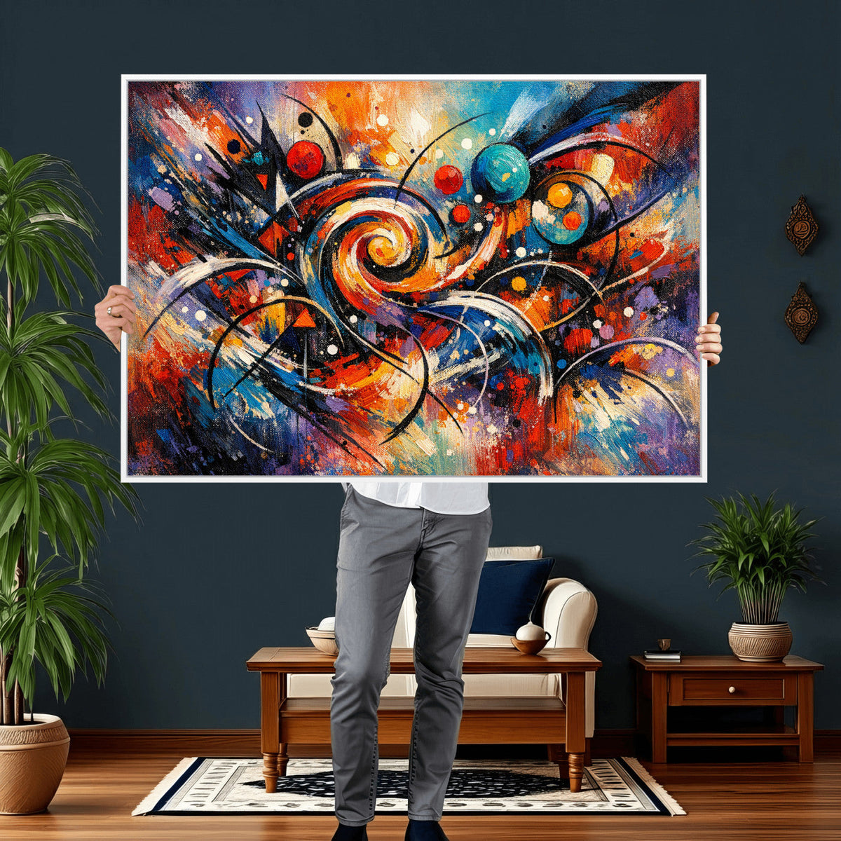 Geometric Abstract Wall Art Canvas Print, Orange Blue