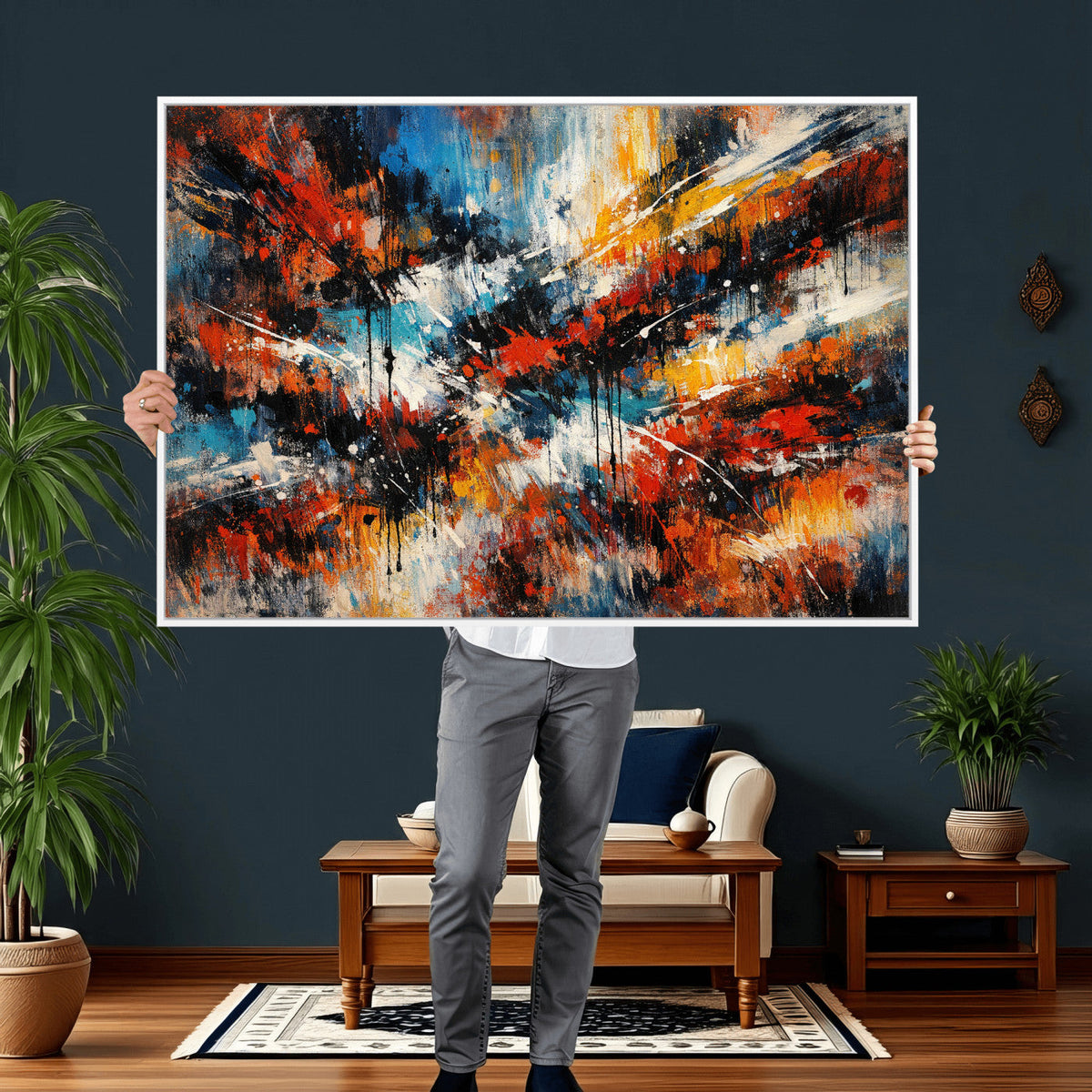 Lyrical Abstract Wall Art Canvas Print, Orange Blue Abstract
