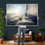 Sailboat Wall Art Canvas Print, Ocean Sunset Sailing Framed Artwork