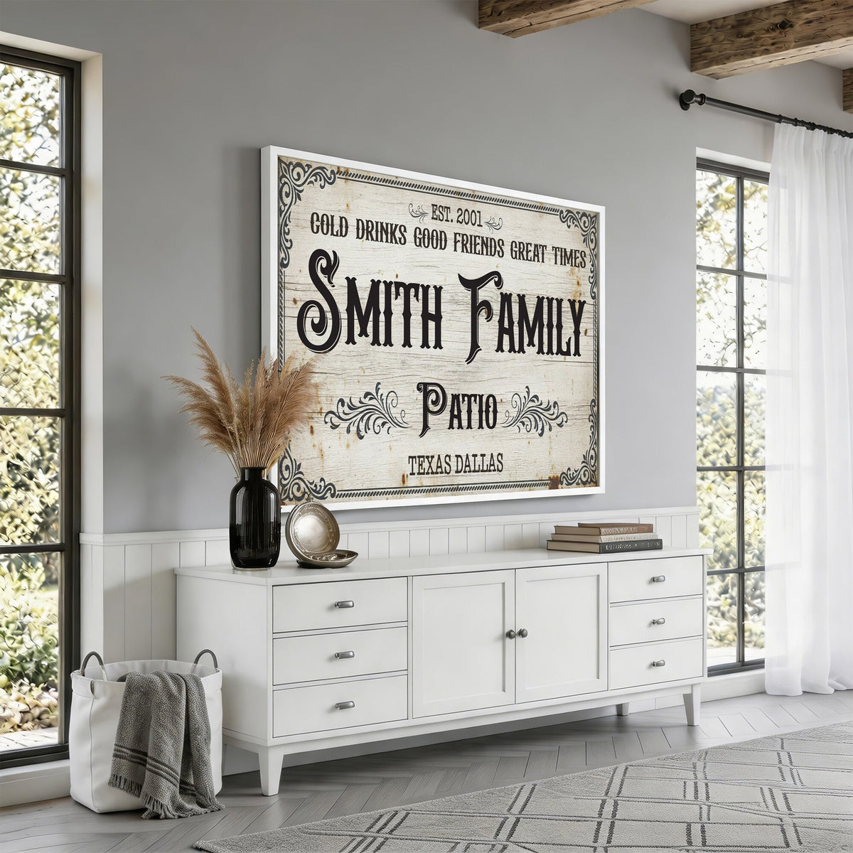 Custom Family Patio Sign Canvas, Personalized Rustic Backyard Decor