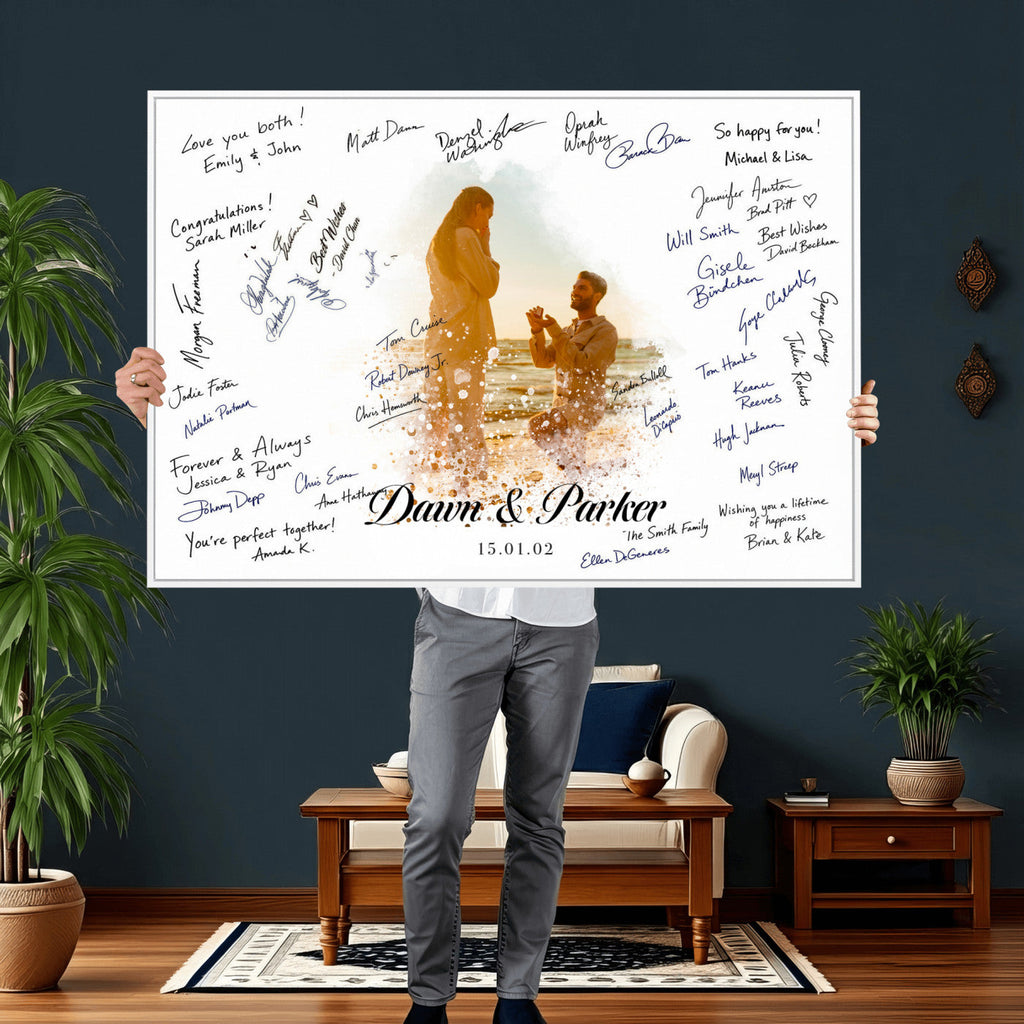 Wedding Signature Guest Book Canvas, Personalized Couple Photo Art