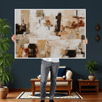 Blue Teal Abstract Canvas Wall Art, Modern Brushstroke Style Print, Navy Orange Contemporary Decor