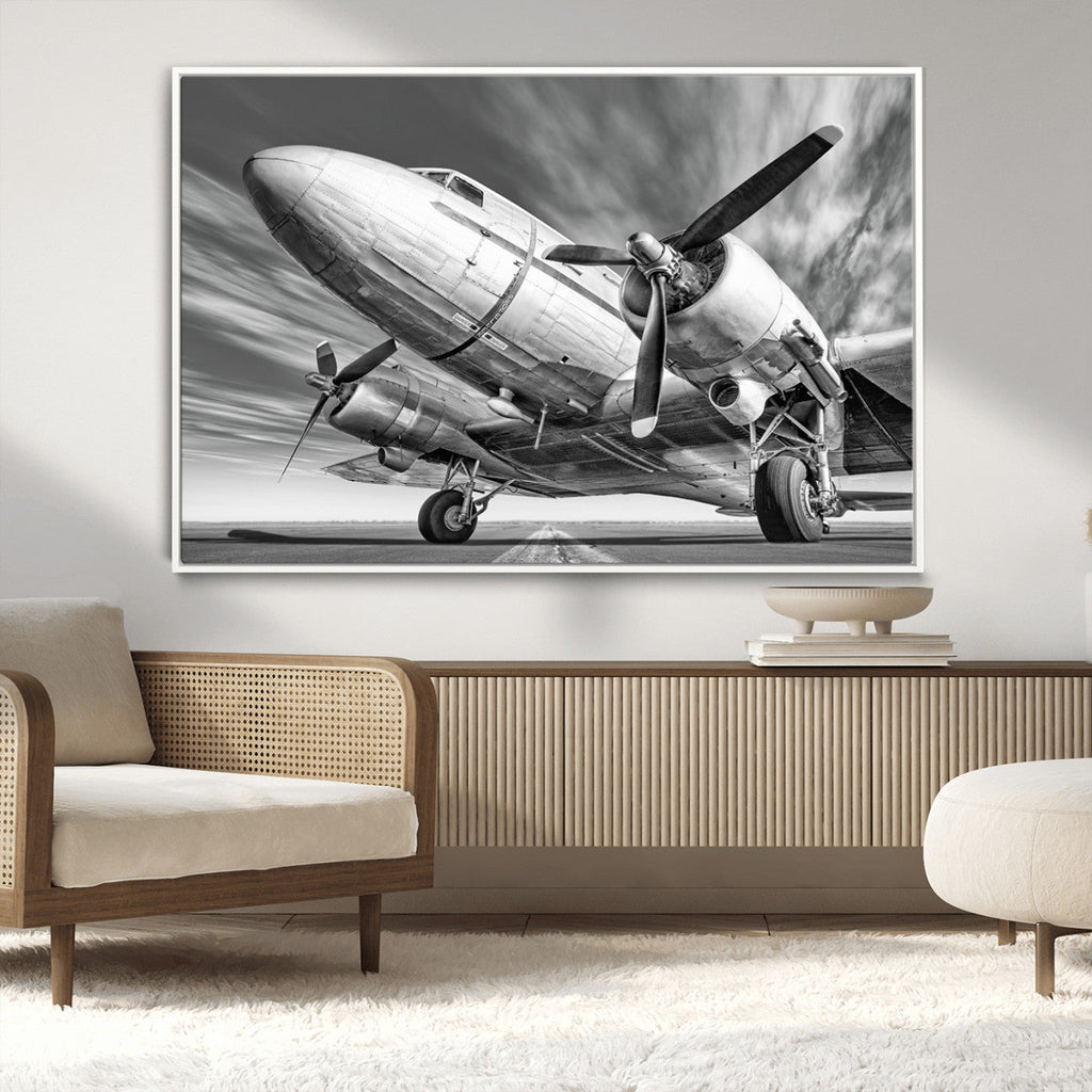 Vintage Airplane on Runway Canvas Print