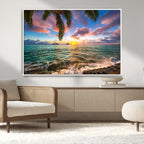 Framed Tropical Sunset Art Canvas Print