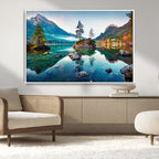 Crystal Clear Lake Wall Art | Mountains Wall Art Canvas | 3 Panel Landscape