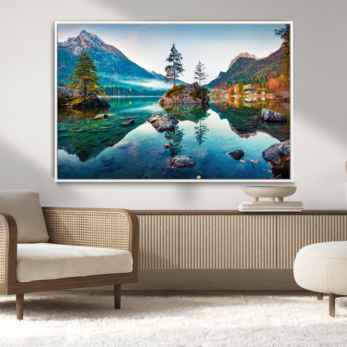 Crystal Clear Lake Wall Art | Mountains Wall Art Canvas | 3 Panel Landscape