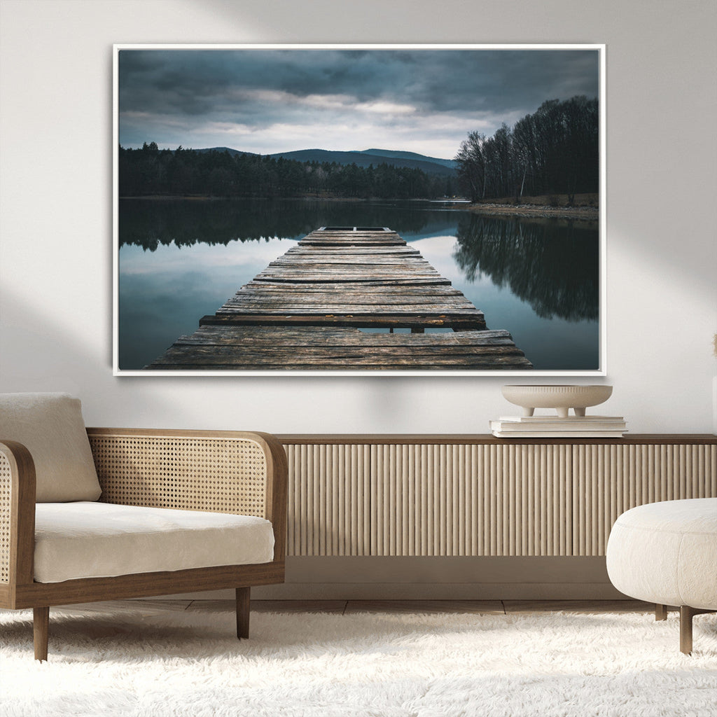 Wooden Bridge Near Lake Wall Art Canvas Print