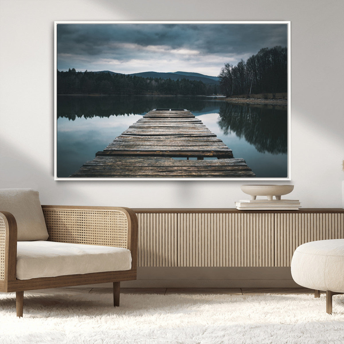 Wooden Bridge Near Lake Wall Art Canvas Print