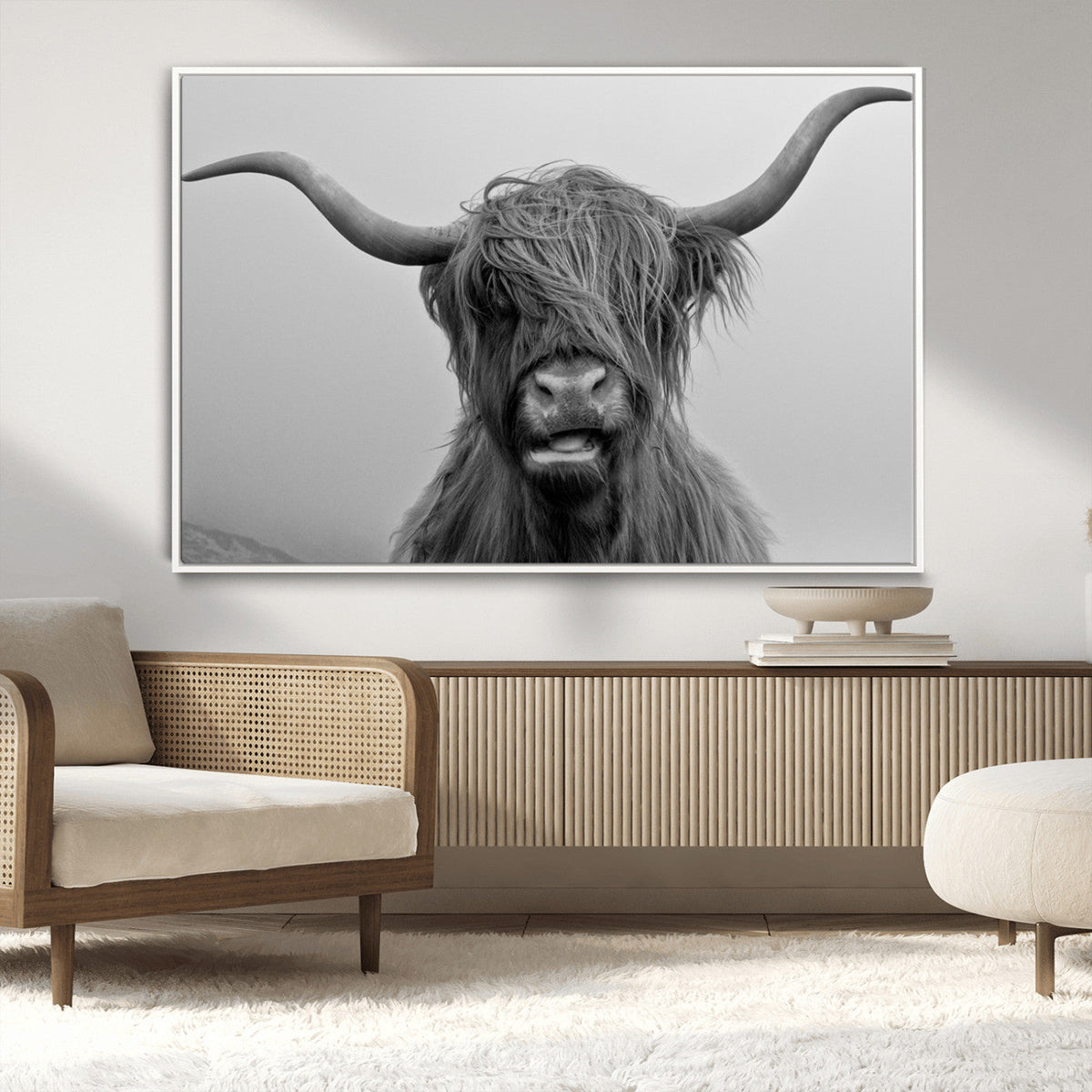 Texas Cow Wall Art Canvas, Texas Longhorn Cattle Canvas Print