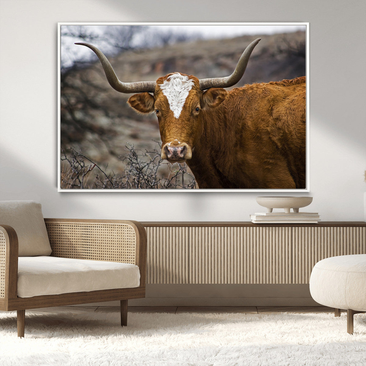 Framed Big Cow Animal Wall Art Canvas Print
