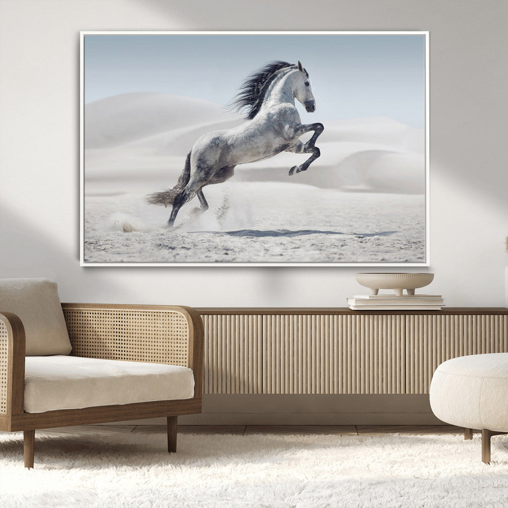 Prancing Horse Desert Large Wall Art Canvas Print, Majestic Horse Animal Artwork