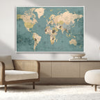 Classic World Map Canvas Print | Framed Vintage Map Wall Art