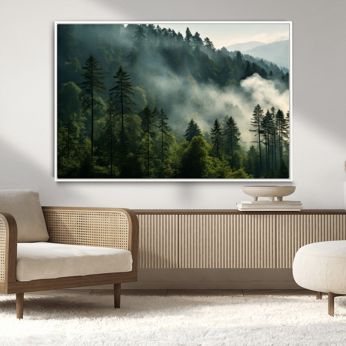 Misty Forest Wall Art Premium Canvas Print, Foggy and Serene Atmosphere