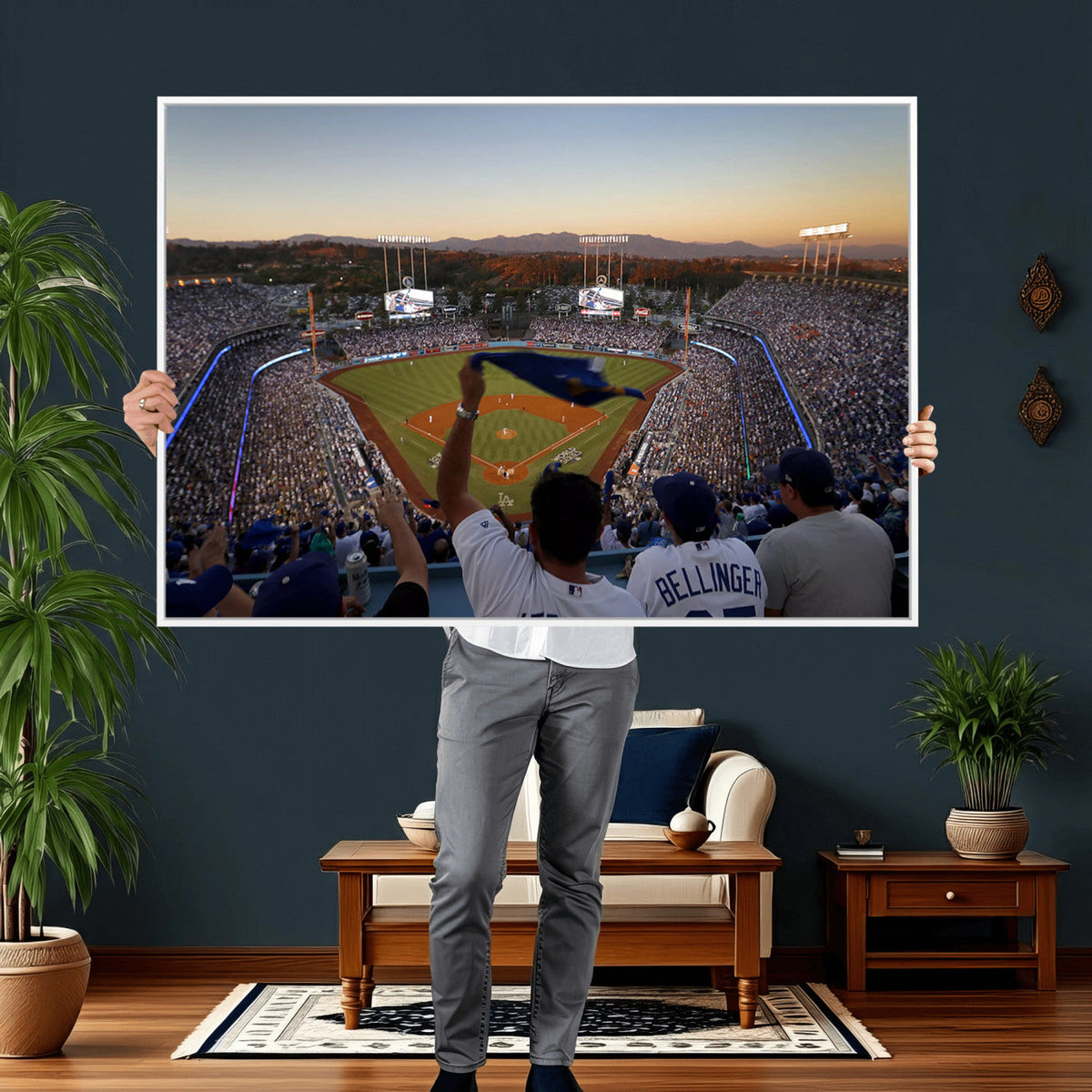 Dodger Stadium Sunset Game Triple Canvas Wall Art, Los Angeles Dodgers MLB Match