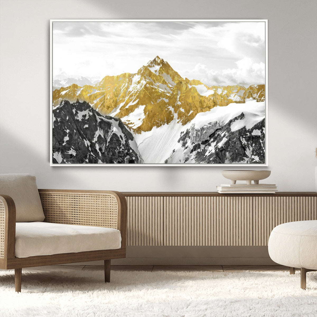 Gold Abstract Mountains Wall Art Print on Canvas, Nature Wall Art Print