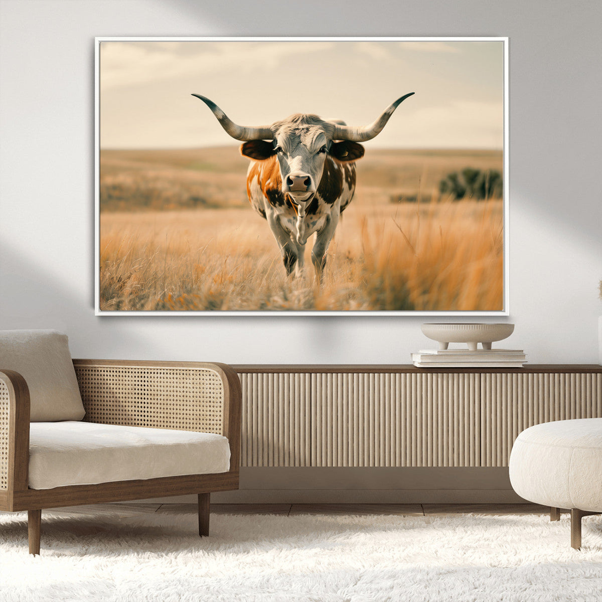 Texas Cow Wall Art Canvas Print for Farm House Wall Decor