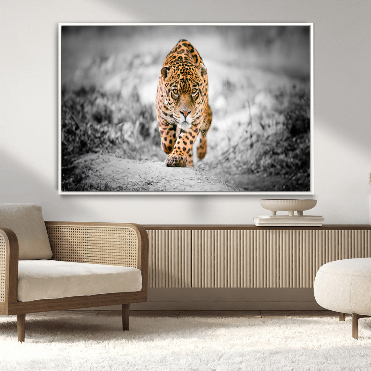 Jaguar Wall Art Canvas Print, Majestic Big Cat in Focused Pursuit