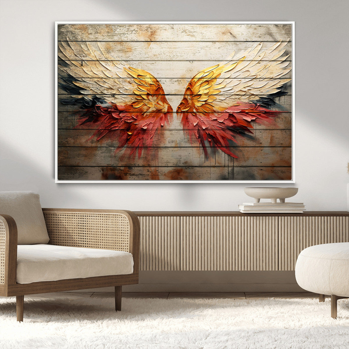 Abstract Angel Wings Canvas Wall Art, Modern Angelic Wings Decor, Framed and Ready to Hang