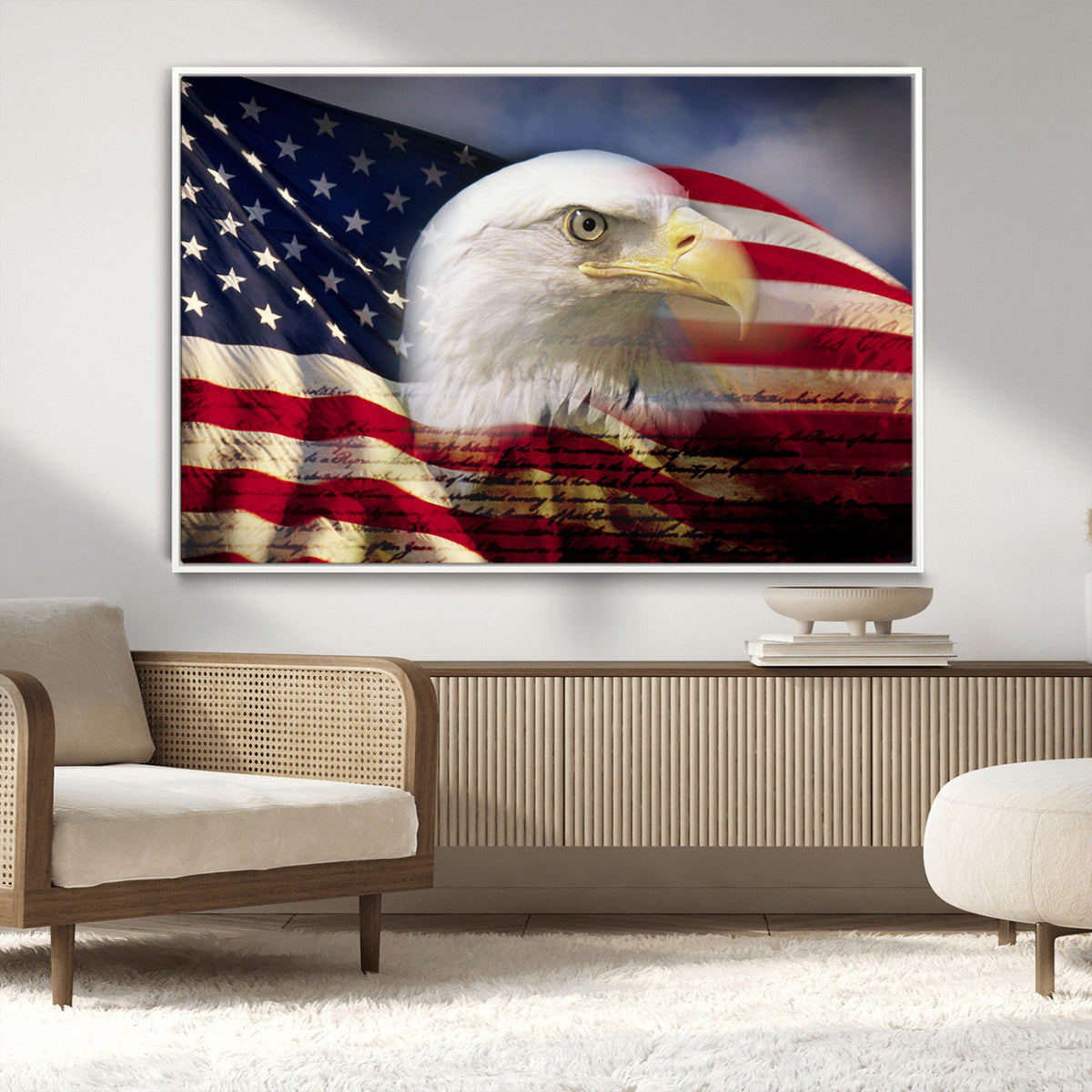 American Flag Eagle Symbol Wall Art Canvas Print, Patriotic American Flag Eagle Wall Art