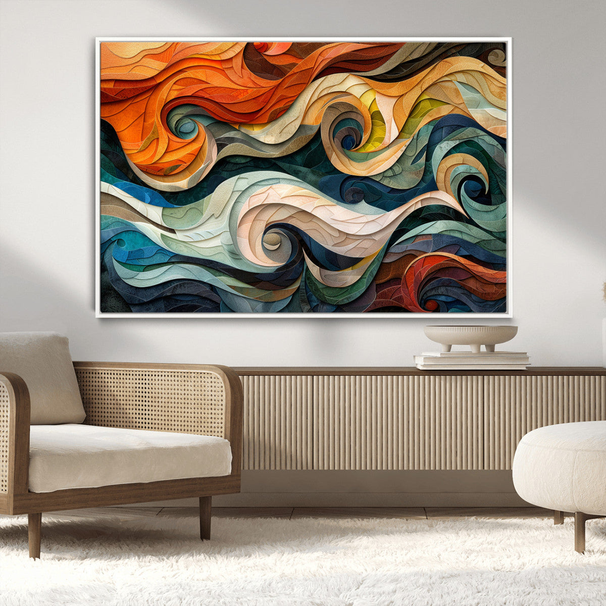 Abstract Wave Wall Art, Ready to Hang Framed Canvas Print | Extra Large 3 Piece Canvas Wall Art