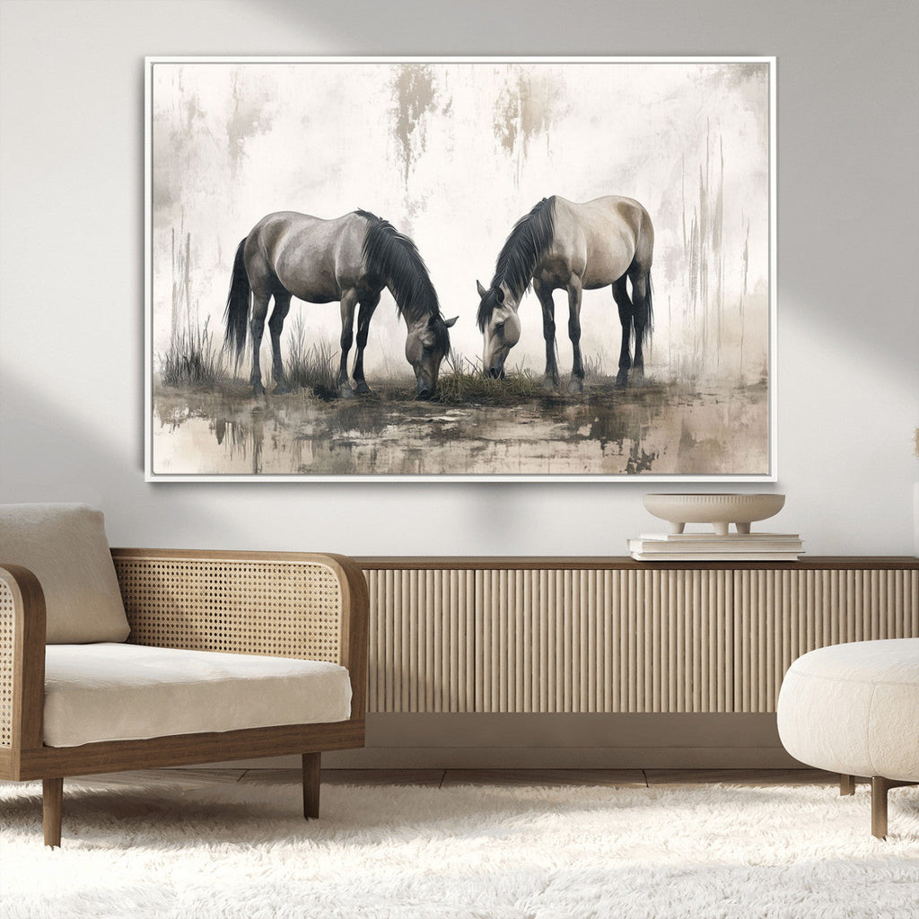 Chinese Ink Style Vintage Horses Wall Art Canvas Print