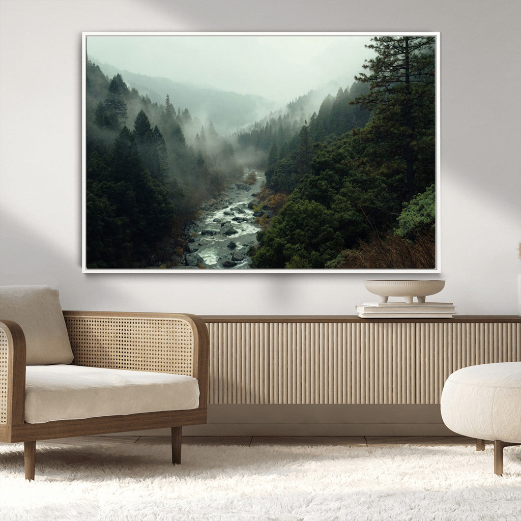 Misty Forest Wall Art, Tranquil Nature Landscape, Ready to Hang | Extra Large 3 Piece Canvas Wall Art