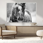 Black and White Horse Winter Wall Art, Ready to Hang