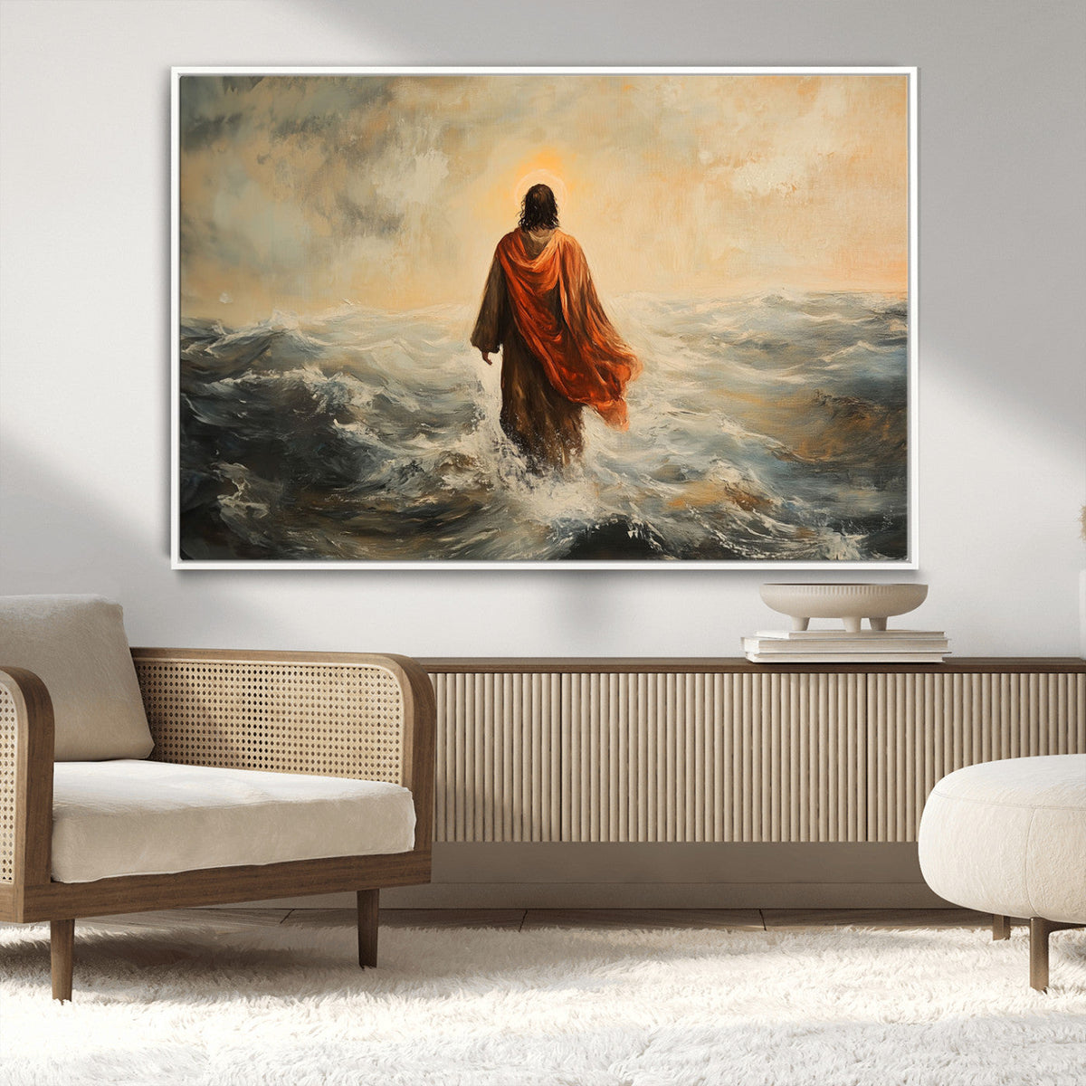 Jesus Walking on Water, Christian Wall Art, Jesus Christ Oil Painting Style Print