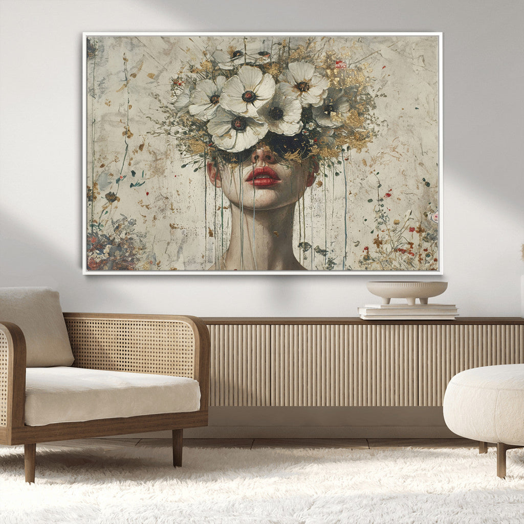 Abstract Floral Women Pastel Wall Art Canvas Print