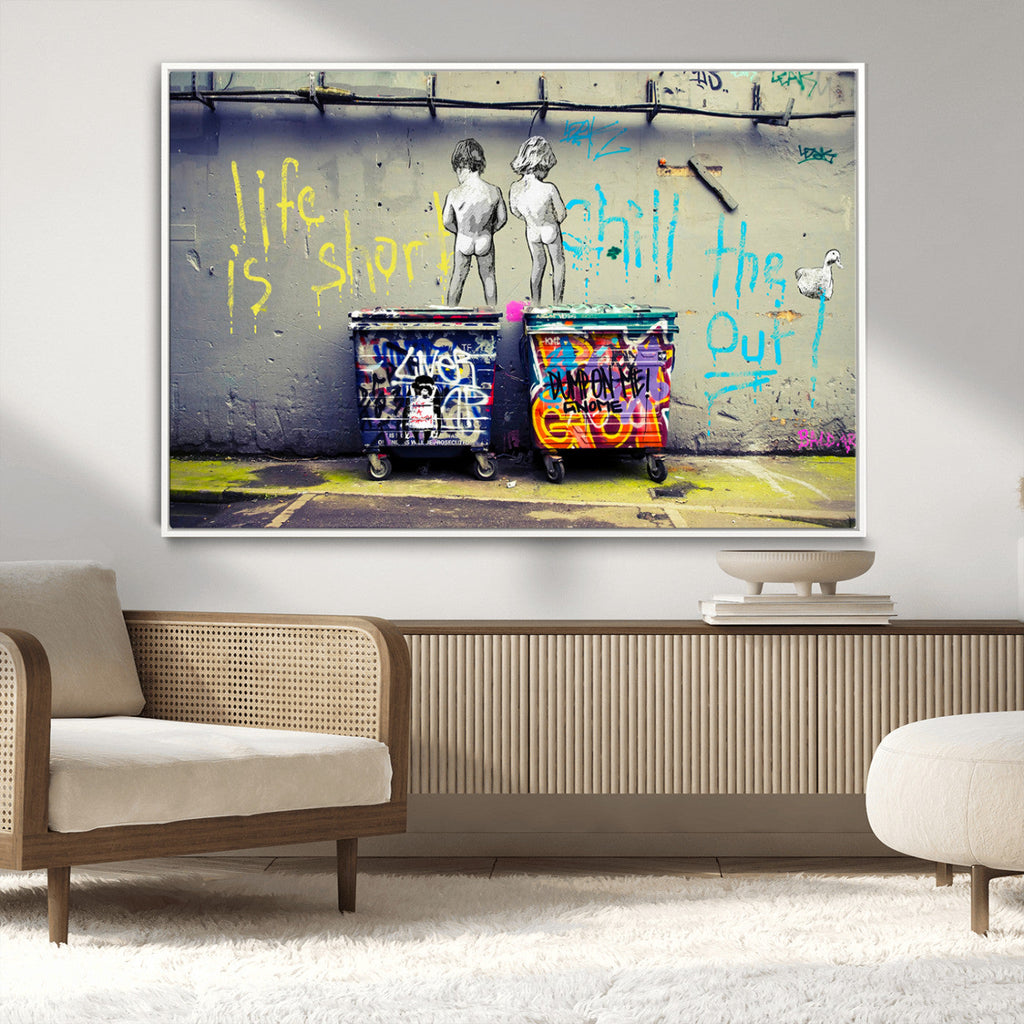 Banksy Life is Short Wall Art, Iconic Graffiti Street Art Canvas Print